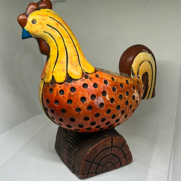 Vintage Rooster perched on a log planter 7 1/2” tall - Picture 2 of 12